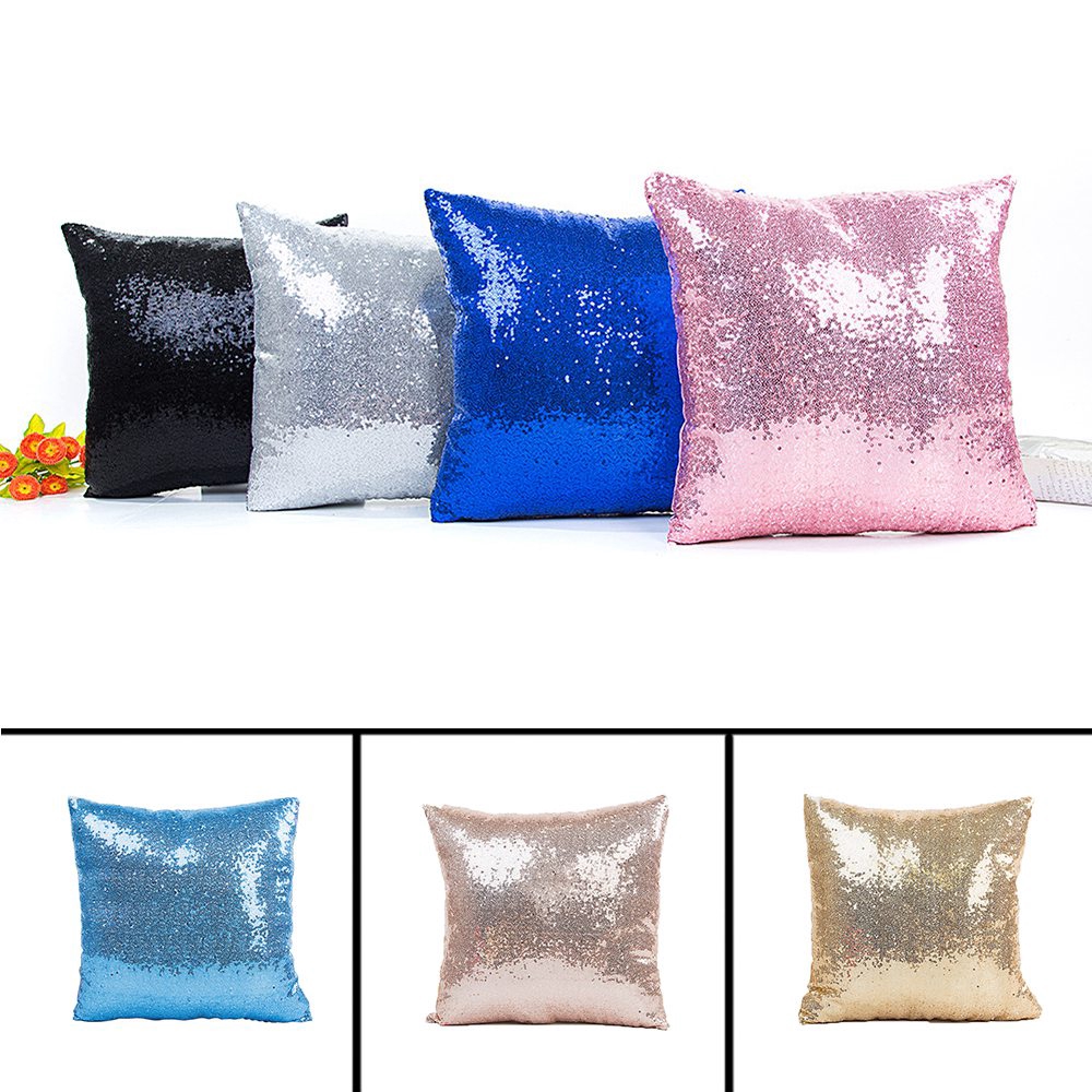 Solid Color Glitter Silver Sequin Bling Throw Pillow Case Cafe