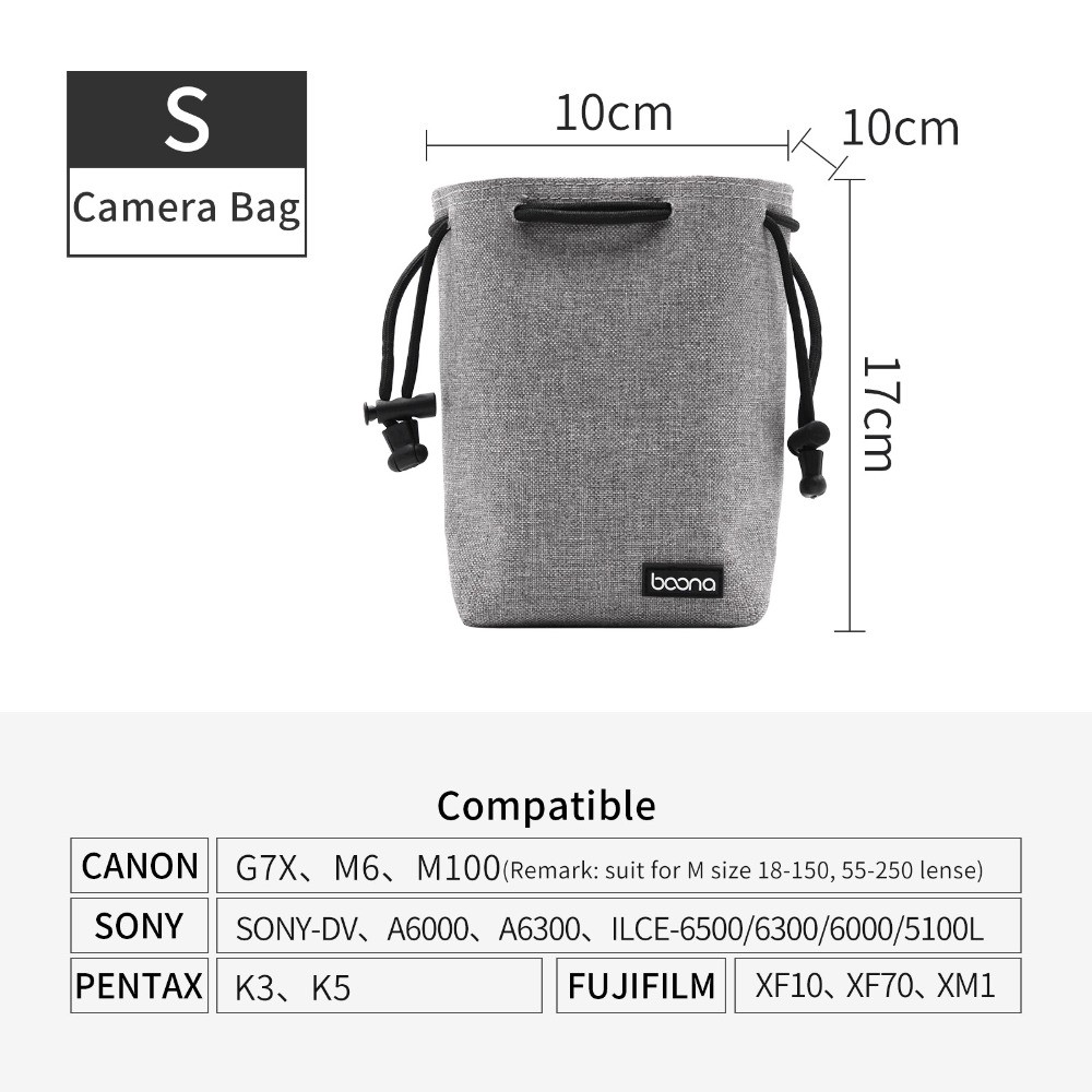 3PCS-PU-Gray 3 Pack Baona Camera Lens Bag Waterproof Velvet Camera Small Travel Bag Case Drawstring Pouch for DSLR Nikon Canon Sony Pentax Camera and Lens 