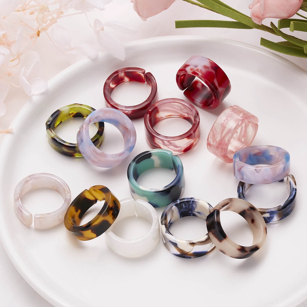 Simple fashion color blooming opening adjustable resin ring exquisite beautiful men and women jewelry factory wholesale