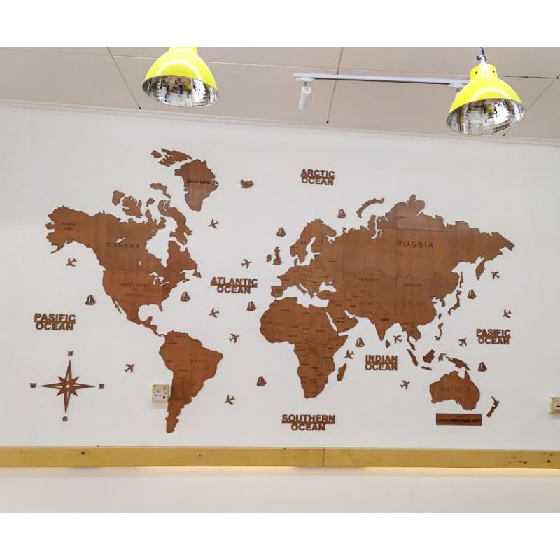 My Wooden World Map Wood Map (Wooden World Map) Size Xl 200X90 Cm / Wall Decoration Home Cafe  Office | Shopee Malaysia