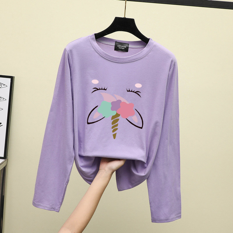 Women Unicorn T Shirt Plus Size Lengan Panjang Muslimah Blause Baju Budak Perempuankasa