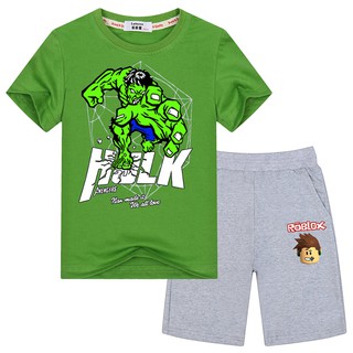 Boys Cartoon Hulk T Shirts Roblox Shorts Sets Kids Cool Sets Cotton Clothes Shopee Malaysia - hulk pants roblox