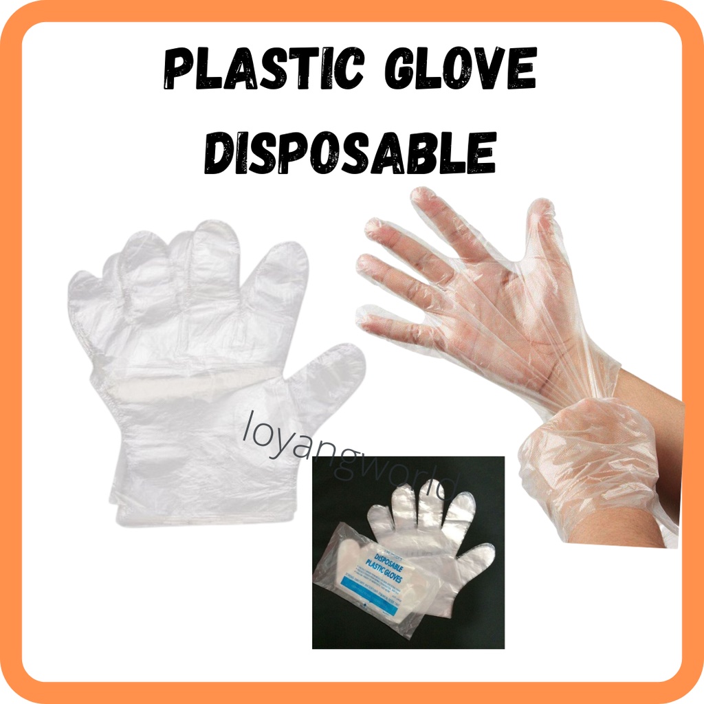 Gloves Disposable Hand Glove Plastic BBQ Hygiene Food Prepare Sarung Tangan Plastik 100 pcs