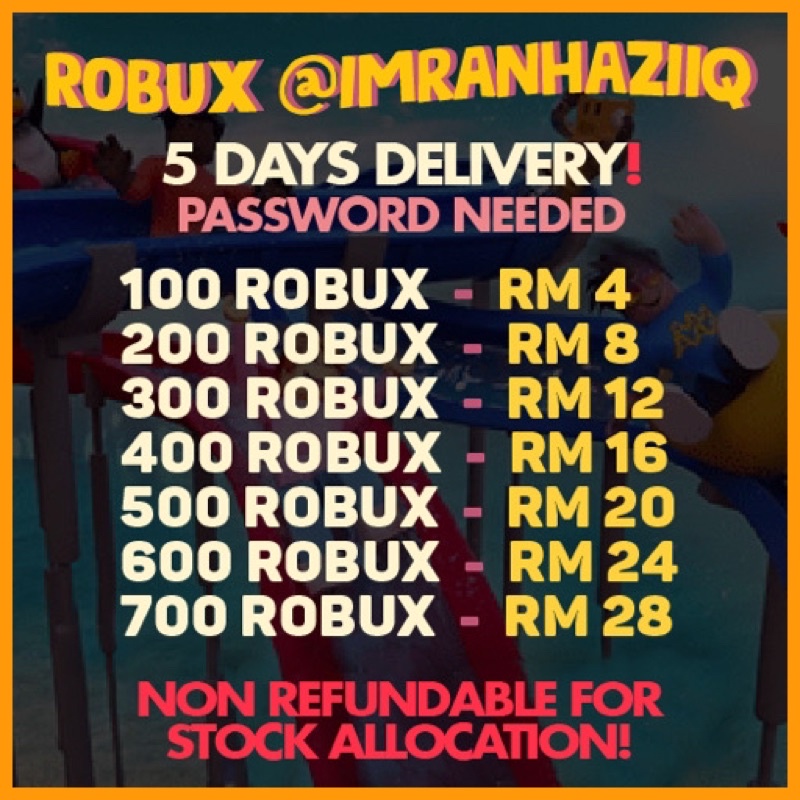 Buy 5 Days Delivery Promo Robux Murah 100 700 Password Needed Seetracker Malaysia - how much is 400 robux in malaysia
