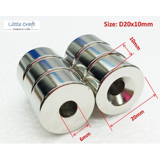 1pc Neodymium NdFeB Super Magnet - Round Shape D20x10mm With Hole 6mm
