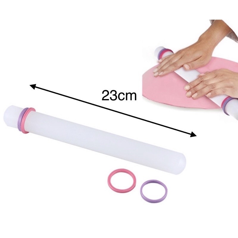 Alat Plastic Non Stick Rolling Pin Dough Flour Fondant Cake Decors Ring Roller White Roll Stick
