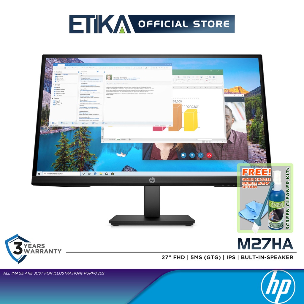 HP M27HA 27" IPS FHD LED Monitor with BuiltIn Speakers (VGA