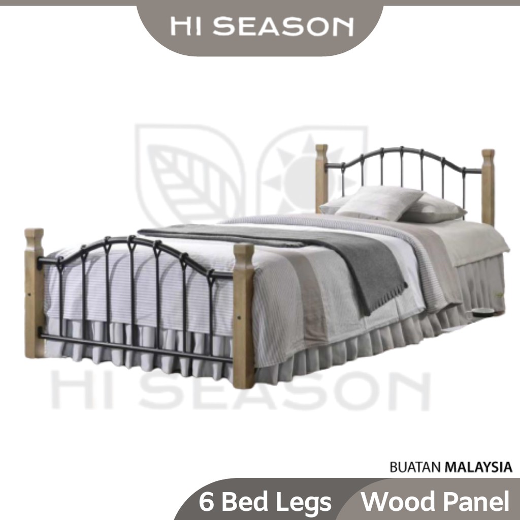 HI SEASON Single Size Bed Metal Frame Wood Panels Bingkai ...