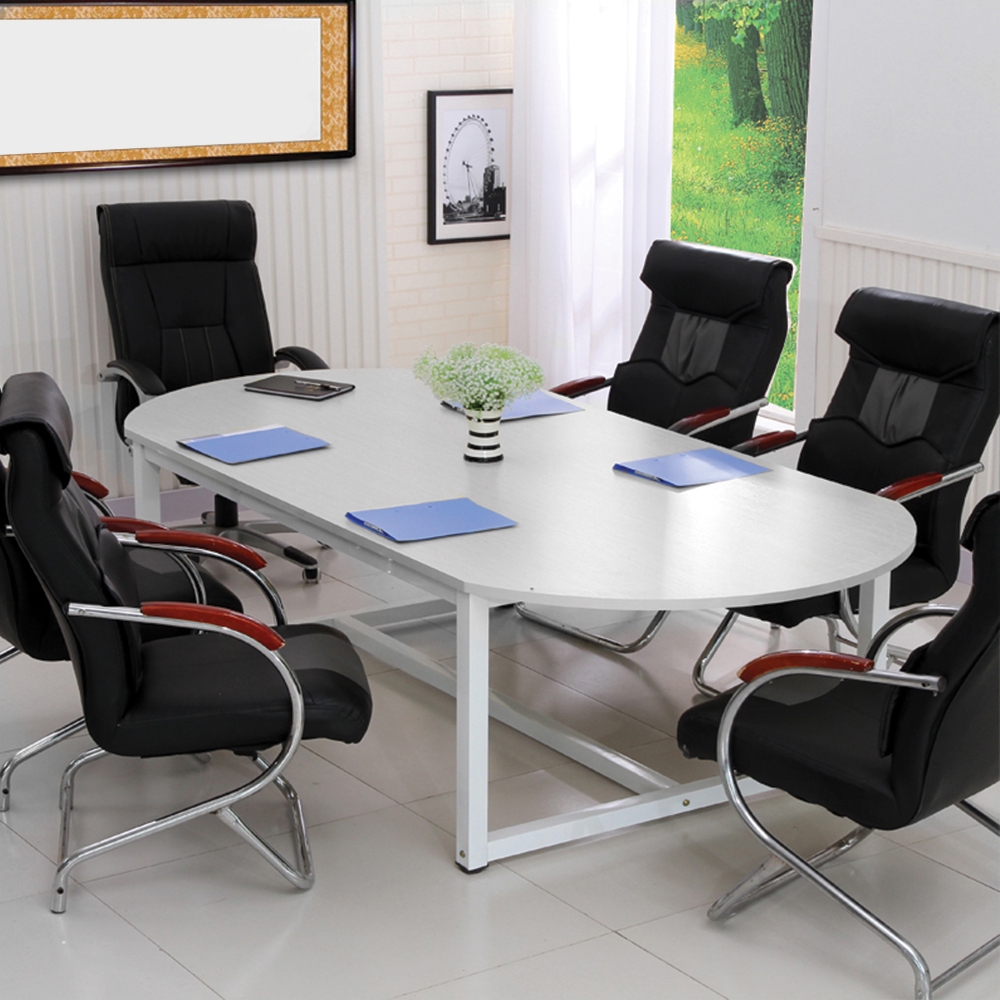 FINSSO: [180cm x 120cm x 73 cm] 6-8 Person Frame Boat Shaped Office Meeting Table Black Frame