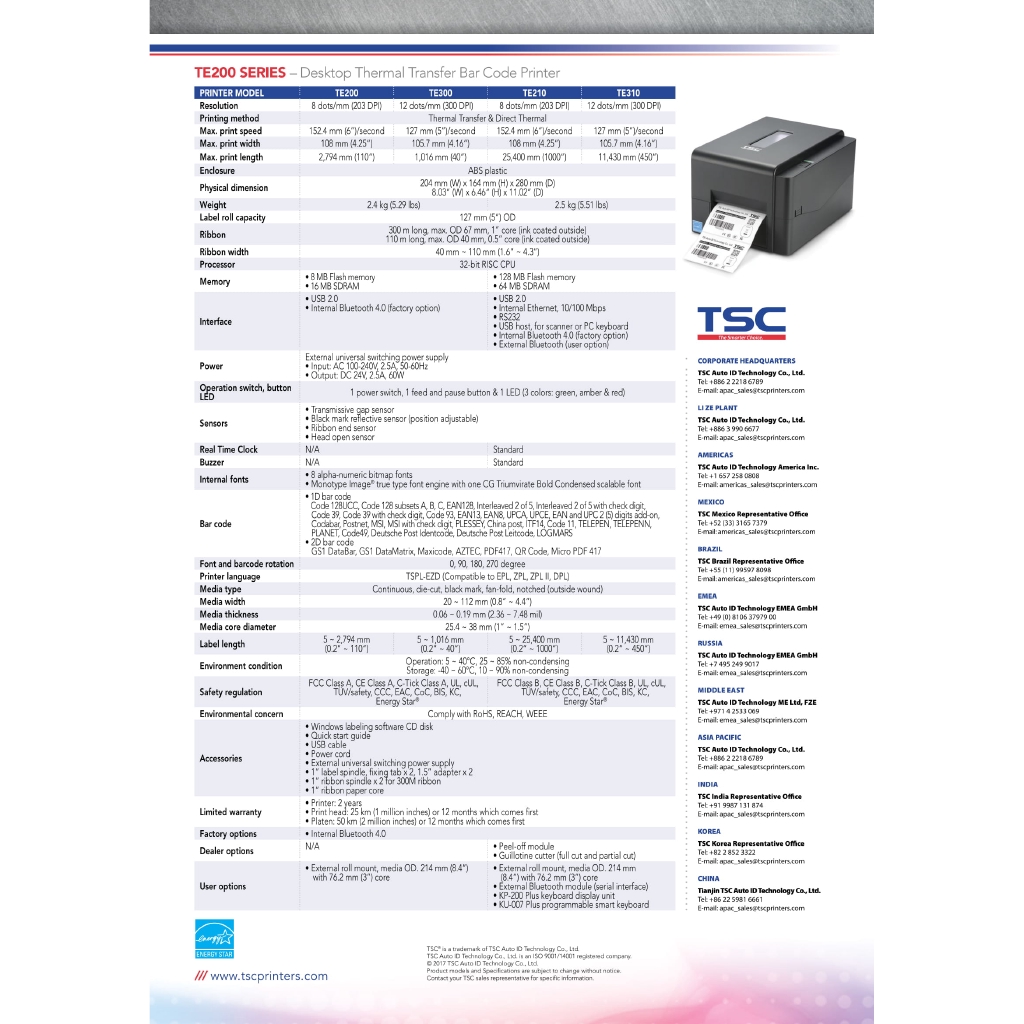 tsc barcode printer te200