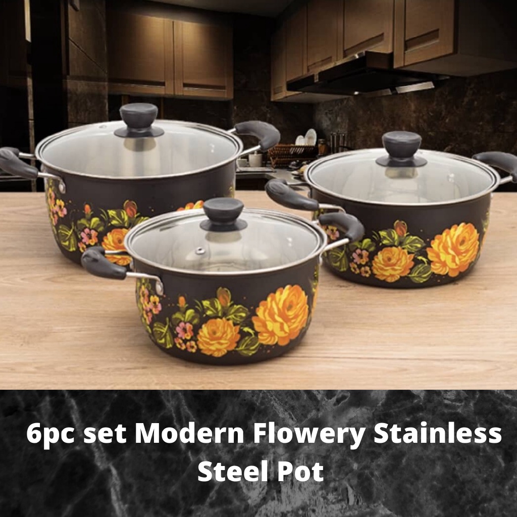 [READY STOK] Flower 6PC Stainless Steel Stock Pot Set Periuk (6CFP