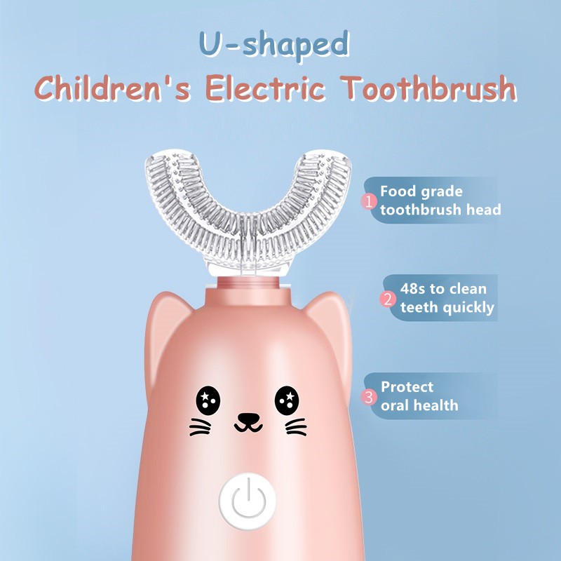 Kids Automatic Toothbrush Sonic U Shape Electronic Toothbrush 360° Smart Clean Cartoon Cute Tooth Brush Electric Teeth Tooth Brush Berus Gigi Elektrik Kanak kanak berus gigi baby