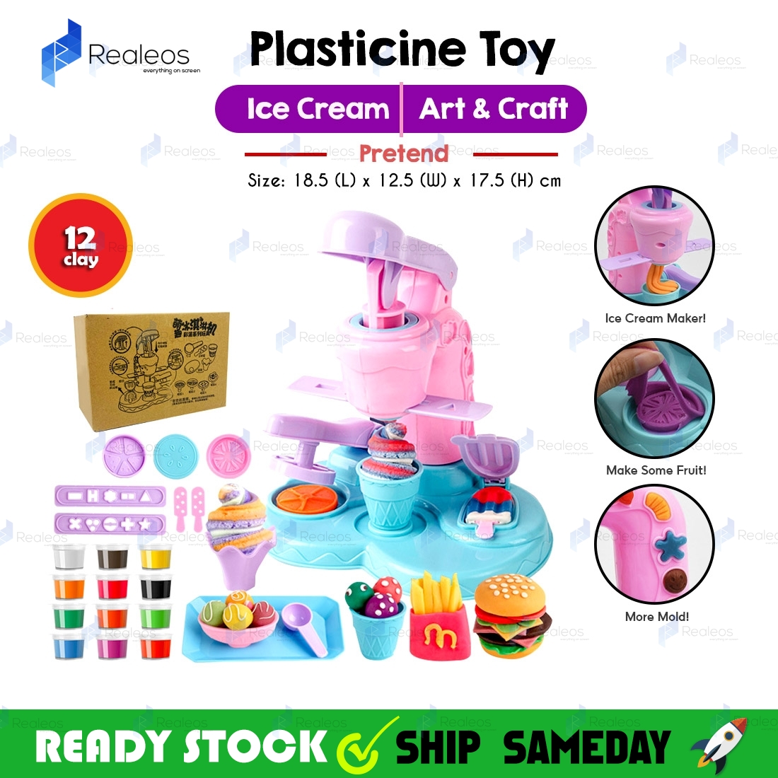 Realeos Macaron Color Kids Pretend Play Ice Cream Maker Plasticine Toy Clay Permainan Masak Masak Kanak Kanak Re50 Shopee Malaysia