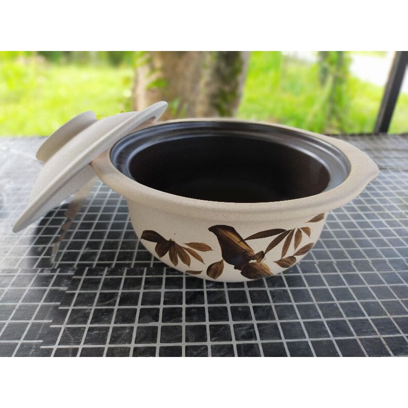  periuk tanah  claypot corak buluh 2450ml 402B tinggi 