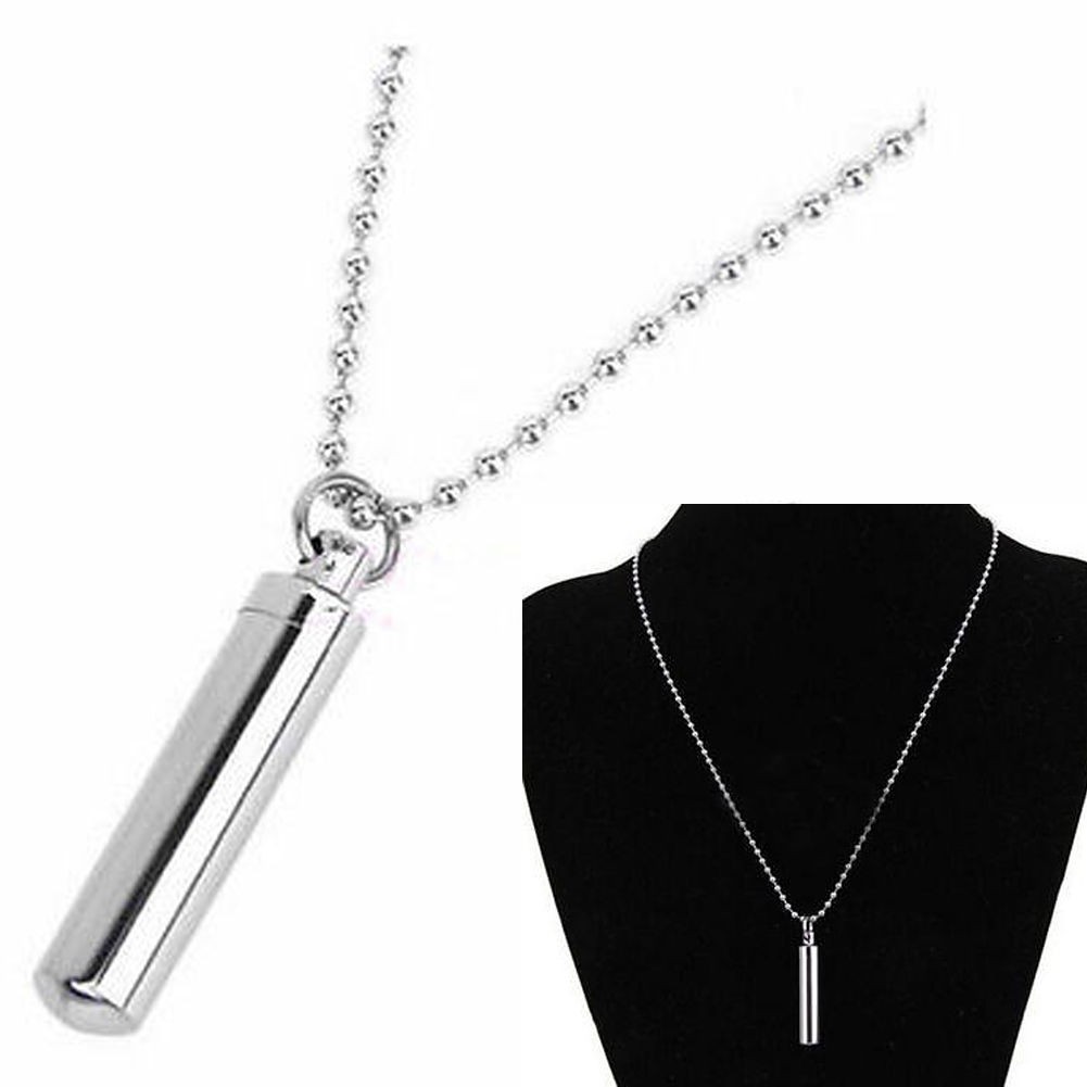 Pop Steel Cremation Jewelry Ash Urn Necklace Memorial Keepsake Vial Tube Pendant