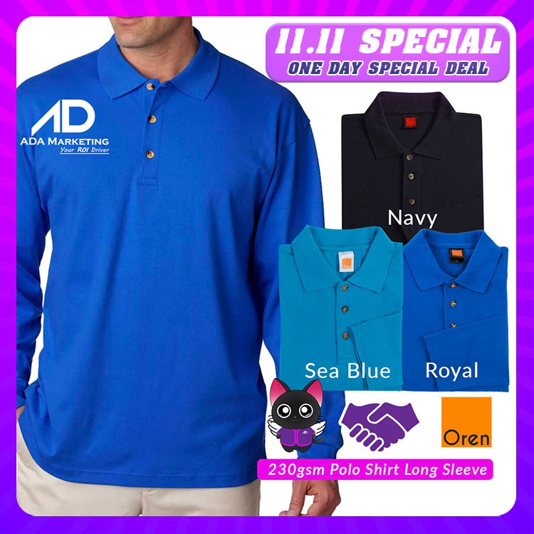 long sleeve blue polo shirt