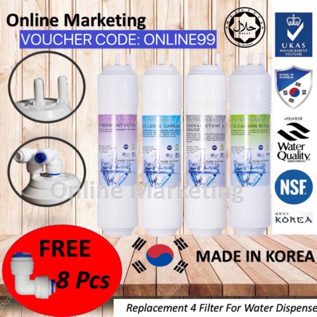 K PRO Alkaline Filter ( Korea ) - 4 pcs - 11" Replacement Water Filter Dispenser ( U TYPE / I TYPE ) Limited Voucher