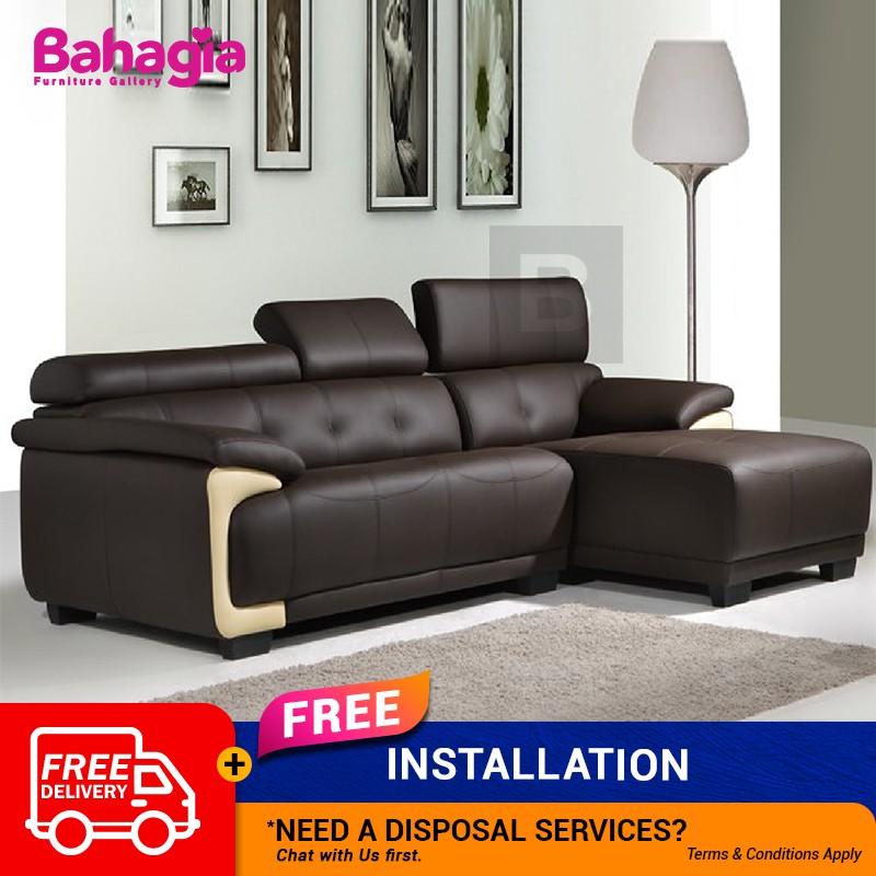 Bahagia Casa Leather Scott L Shape Sofa Grey Dark Brown Colour