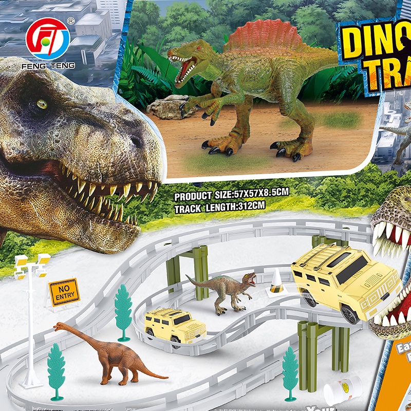 DIY Assemble Jurassic Dinosaur Race Track Set Electric Car Toy Railway