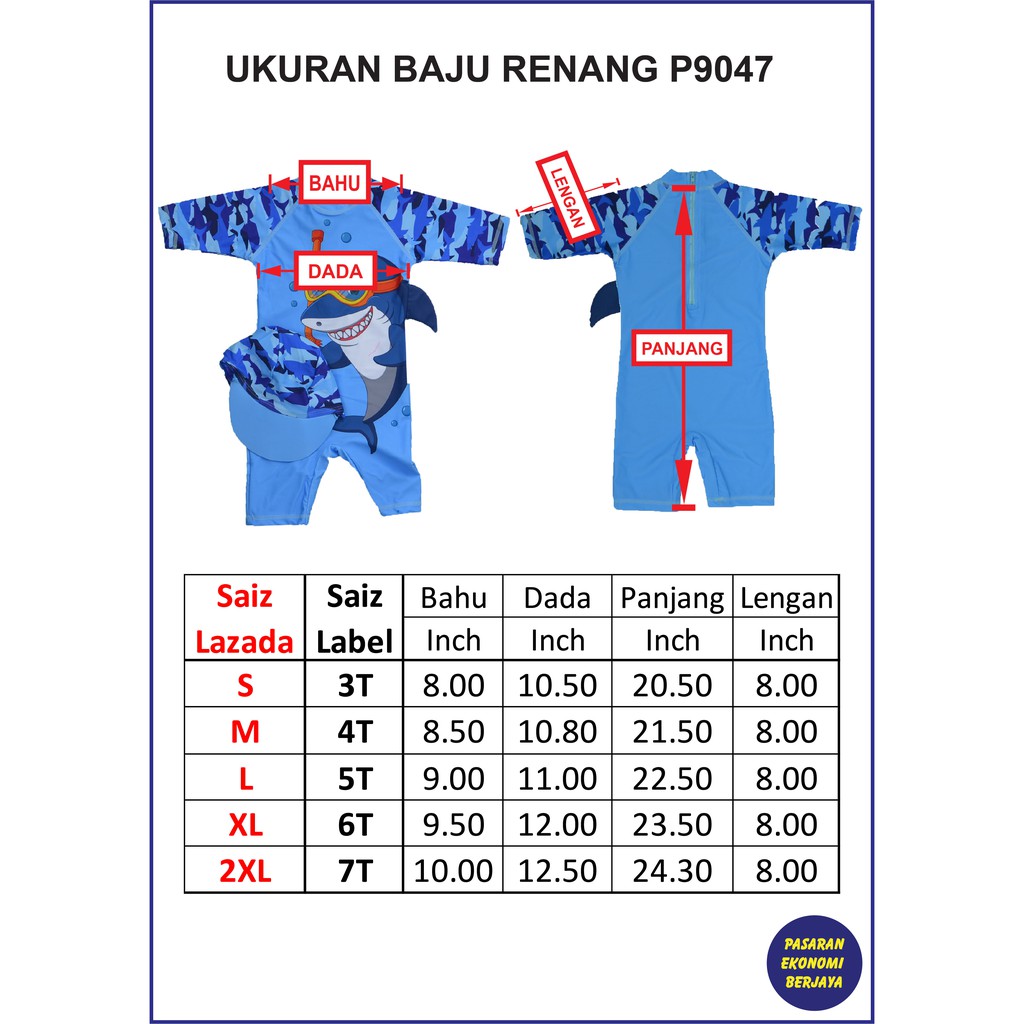  BAJU  RENANG  KANAK  LELAKI  P9047 BOYS SWIMWEAR BOYS 