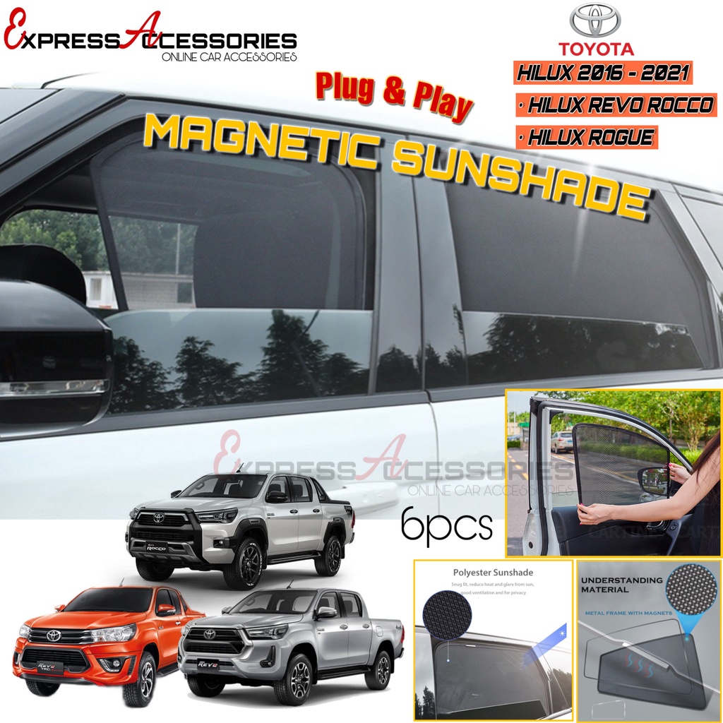 (4pcs) Toyota Hilux Revo Rocco / Rogue Hilux 2016 - 2022 Car Magnetic Sunshade Hilux Magnetic Sunshade Window Shade
