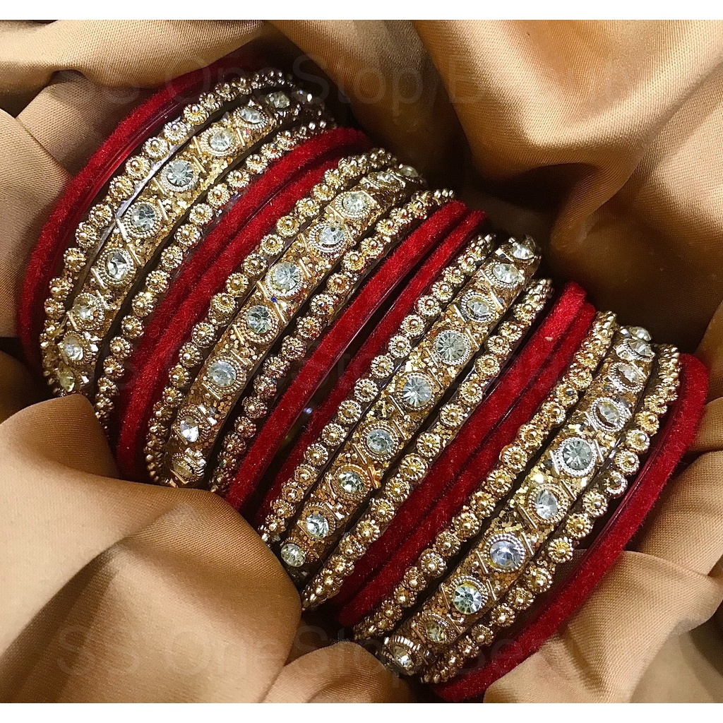 KRITI COLLECTION Traditional Indian Fancy Red Gold Bangles Gelang ...