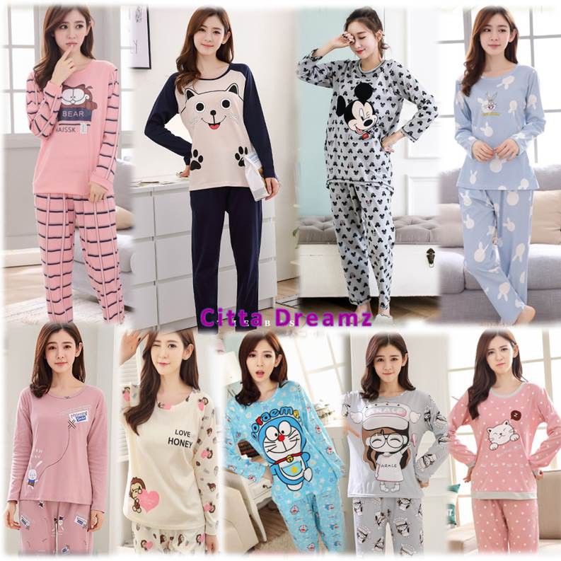  READY STOCK Size L Baju  Tidur  Milk Silk Pyjamas Long 