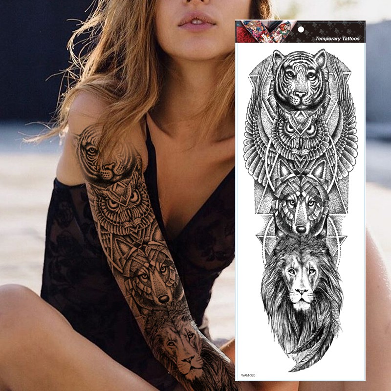 hot]Large Arm Sleeve Tattoo Tiger Skull Owl Waterproof Temporary Tatto  Sticker Fox Lion Body Art Full Fake Tatoo Women | Shopee Malaysia
