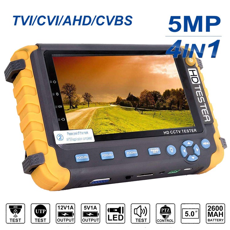 5 Inch 4 in 1 CCTV Monitor Tester Analog Video/UTP Cable Test AHD/TVI/CVI Coaxial HD Video Monitor Tester VGA DC12V Output Camera CCTV Tester 