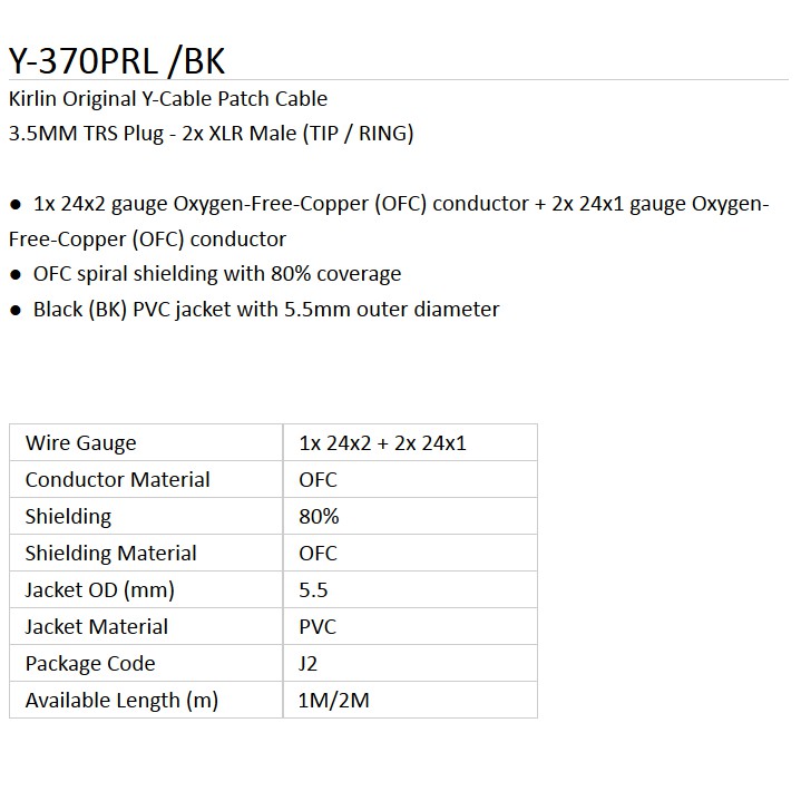 KIRLIN Y-370PR-2M 3.5mm TRS Plug to 2x XLR Male Patch Cable - 2 ...