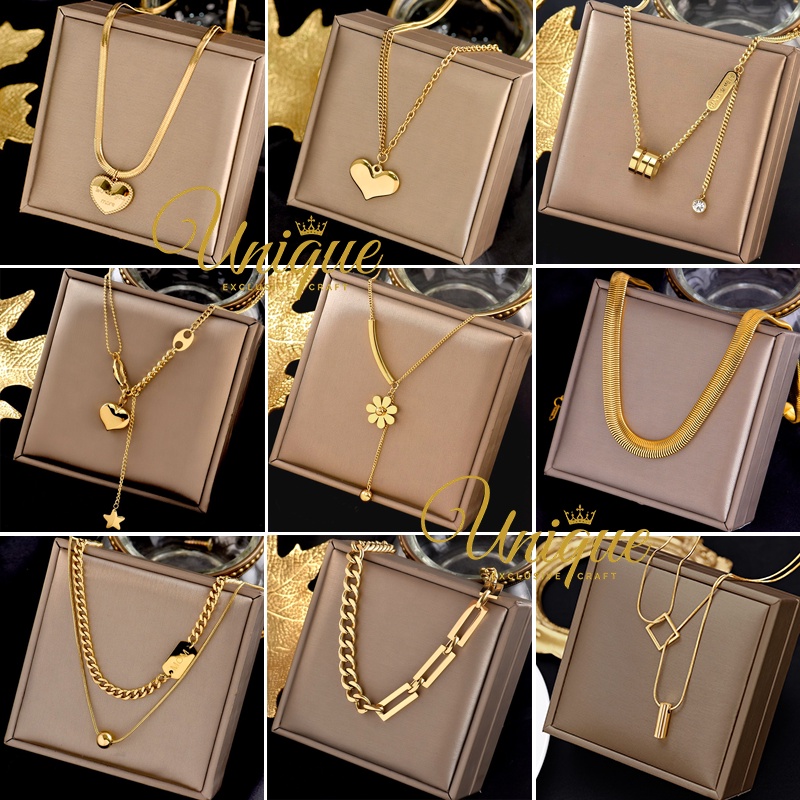 UNIQUE Simple Ladies Pendant Necklace Korean Style HOT Rantai Leher Kalung Loket Sale Jewelry Set