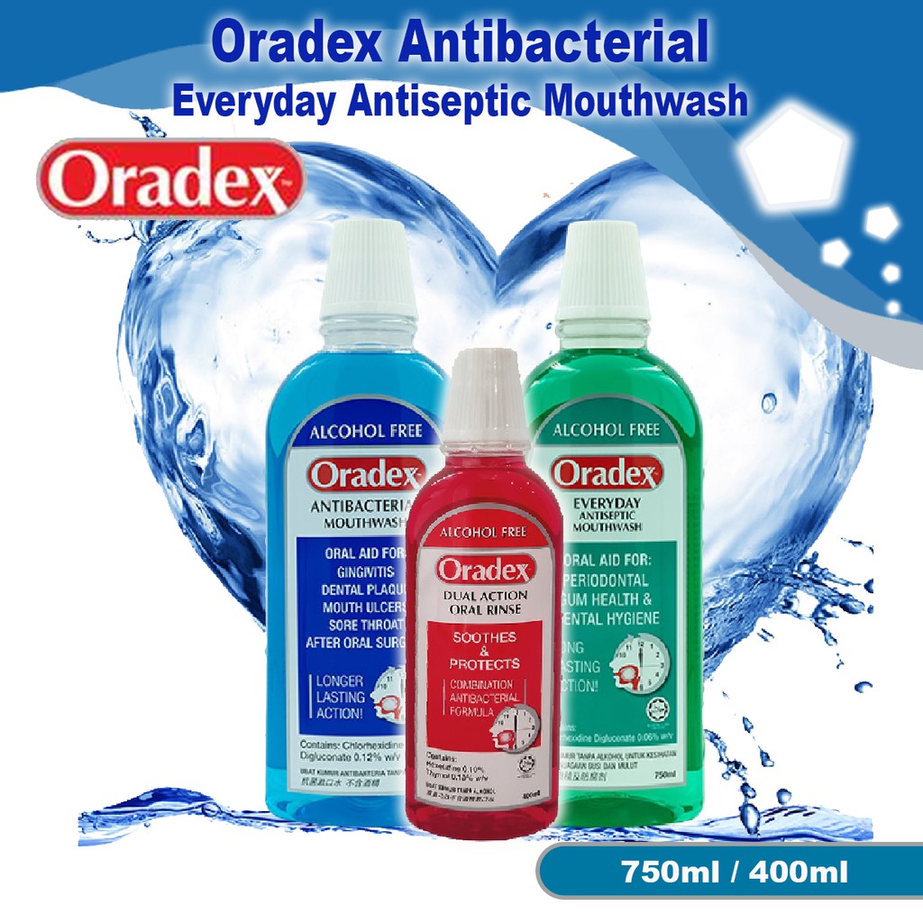 Oradex Antibacterial Everyday Antiseptic Mouthwash 750ml Dual Action