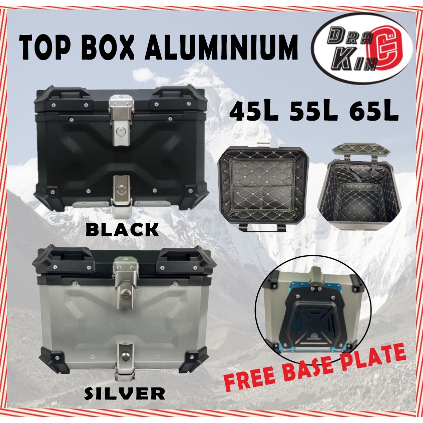 READY STOCK MOTORCYCLE TOP BOX ALUMINIUM PREMIUM XDESIGN ALUMINIUM KOTAK MOTOCYCLE BLACK SILVER