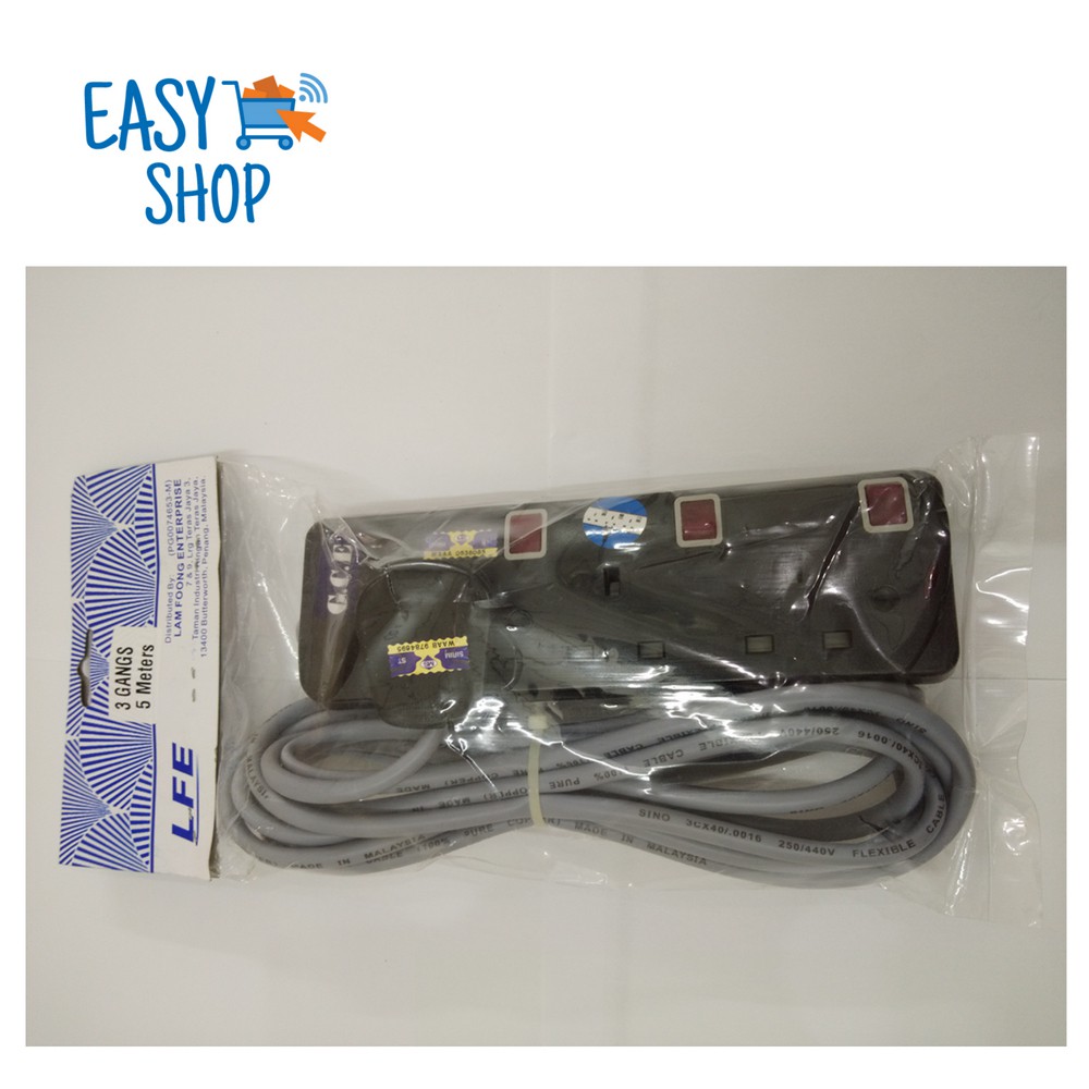 3 Gang Extension Socket With 5 Meters Cable
