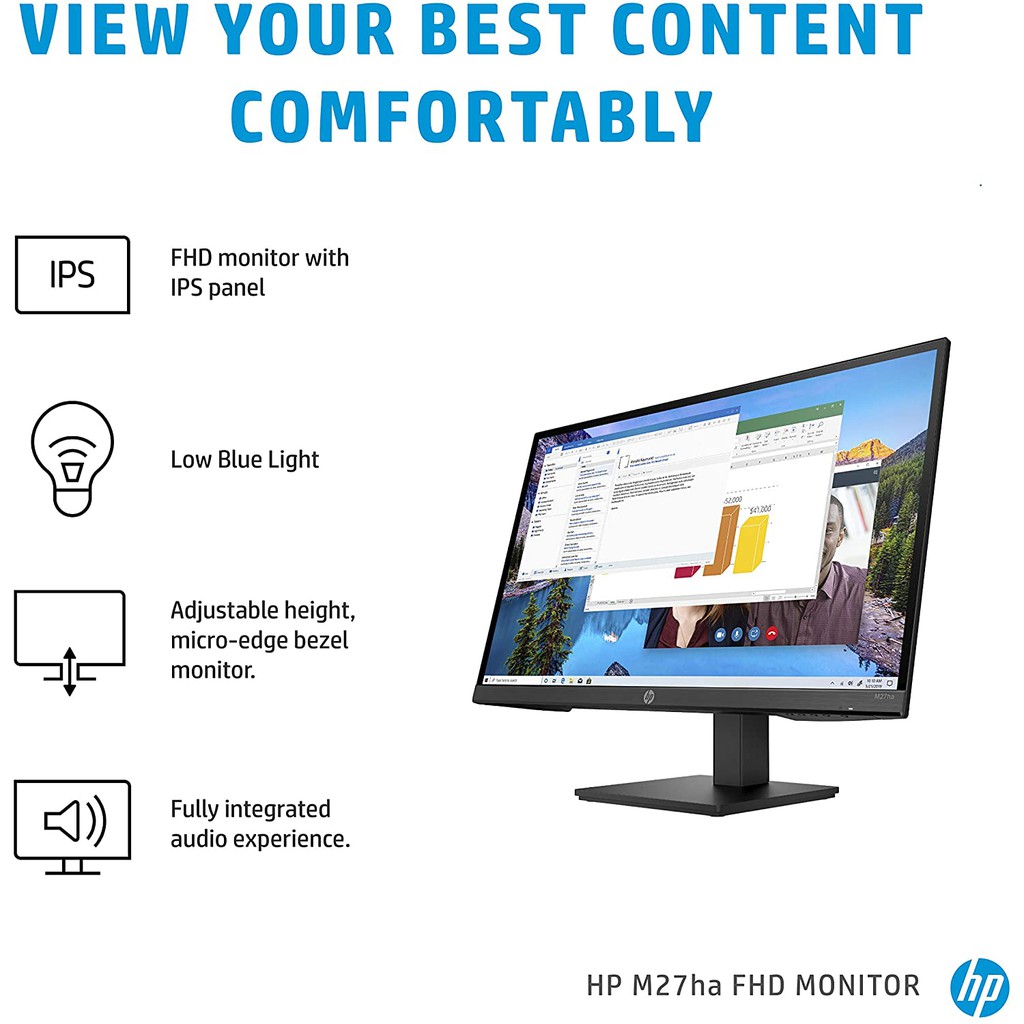 HP M27ha FHD Monitor Full HD Monitor (1920 x 1080p) IPS Panel and Builtin Audio VESA