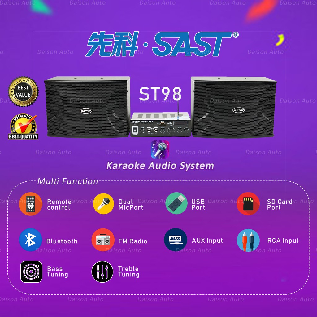 (Daison) SAST ST-98 Wooden box 6.5 inch Subwoofer TV Stereo Karaoke home theater Speakers USB input and Bluetooth Player