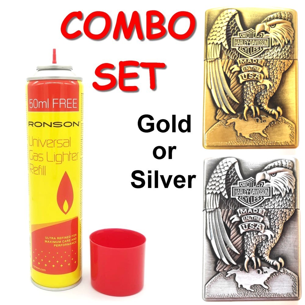 Butane Gas (Ronson Butane Gas) + Harley Davidson Made In USA Eagle