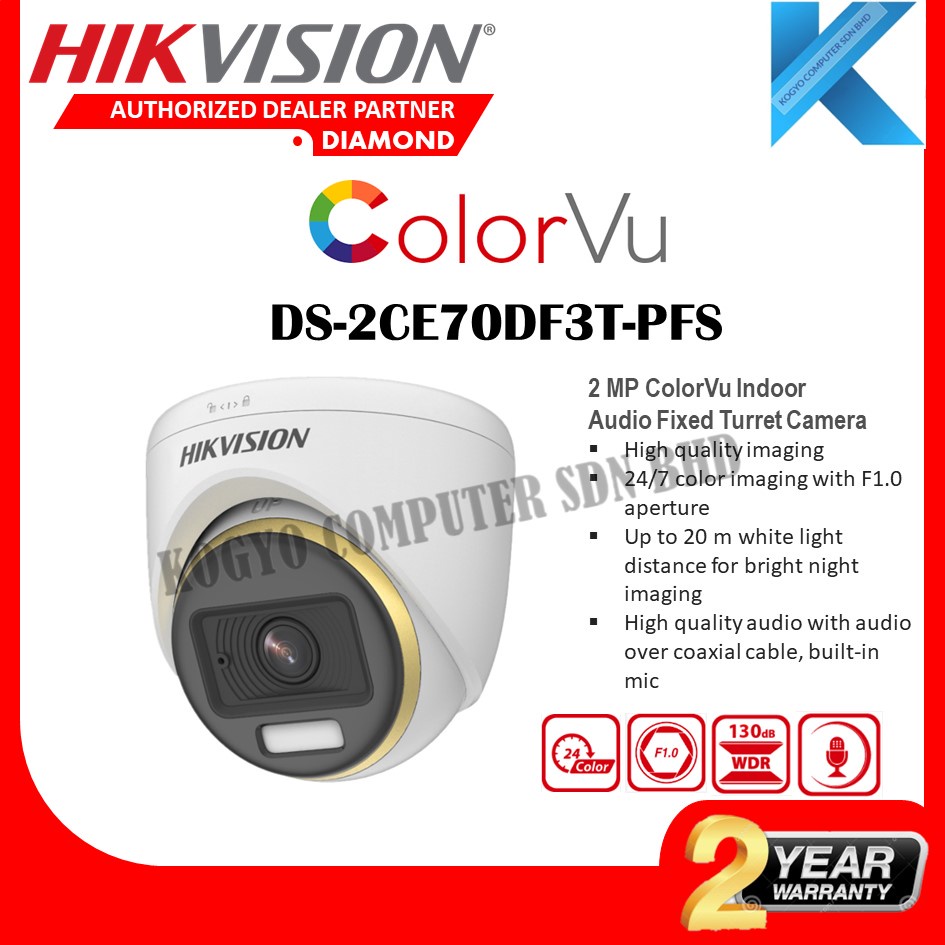 Hikvision 2 MP ColorVu Audio Fixed Bullet / Dome Camera DS2CE10DF3T