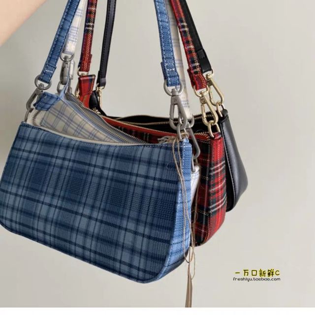 blue plaid purse