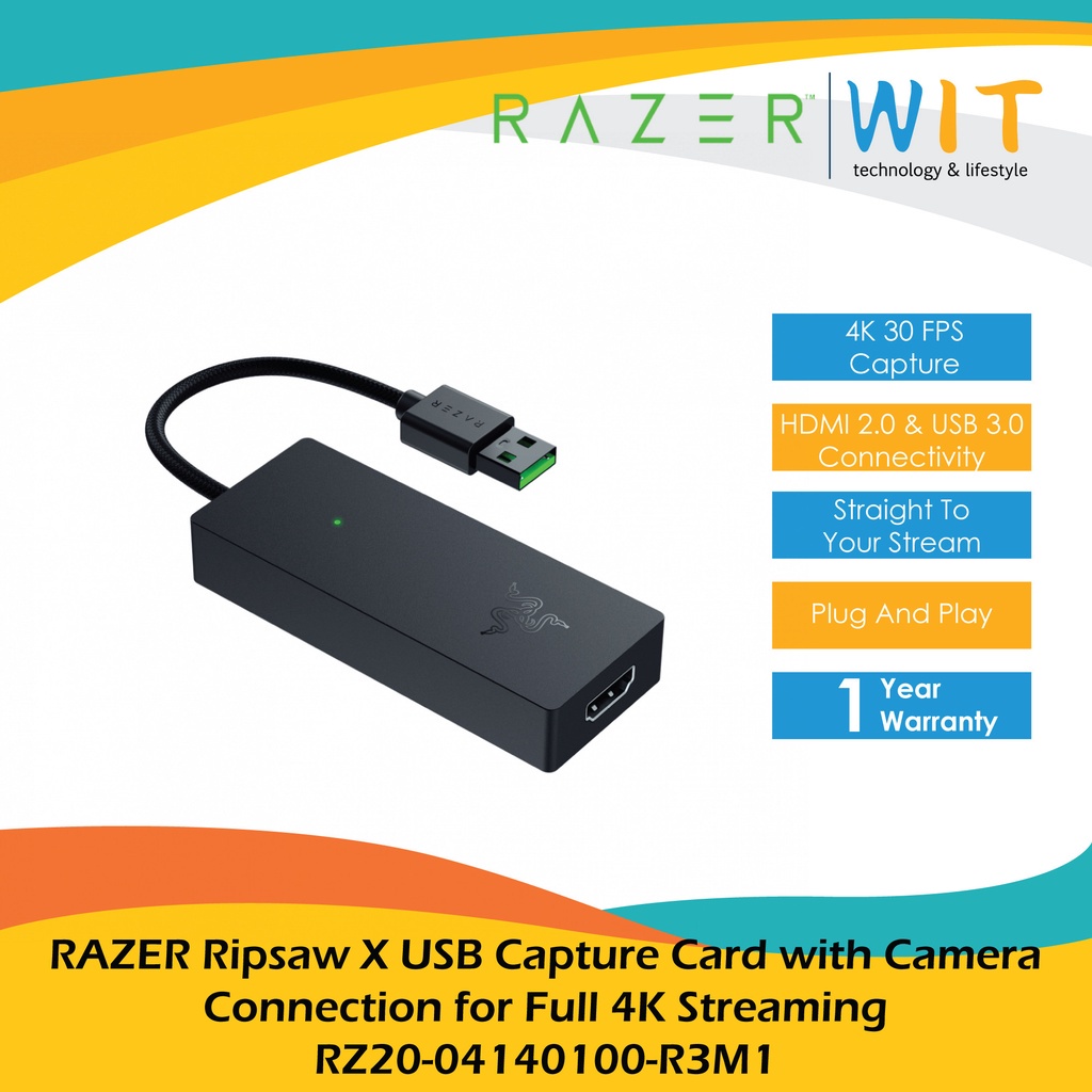 RAZER Ripsaw X USB Capture Card with Camera Connection for Full 4K Streaming - RZ20-04140100-R3M1
