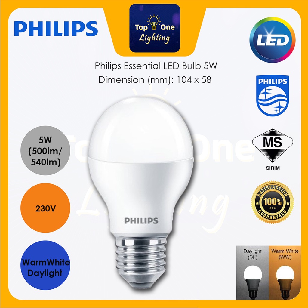 Philips Essential Led Bulb 5w 7w 9w 11w 13w Shopee Malaysia