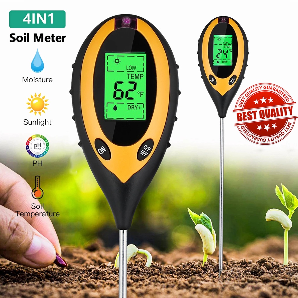 4-in-1 Soil Survey Analyzer Moisture Tester Tool PH Temperature Sunlight Light LCD Meter for Garden Flowers Plant Water