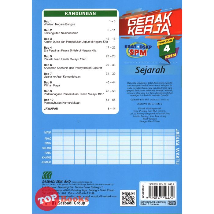 [TOPBOOKS Sasbadi] Gerak Kerja SPM Sejarah Tingkatan 4 KSSM