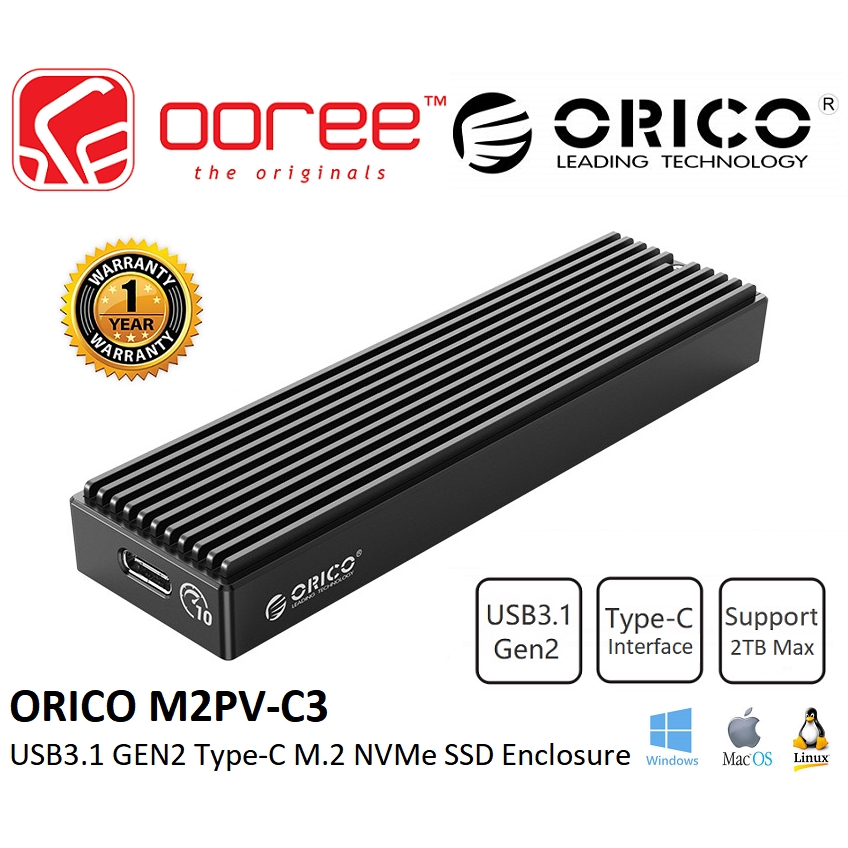 ORICO M2PV-C3 M.2 USB3.1 GEN2 TYPE-C NVME 10GBPS SSD ENCLOSURE WITH ...