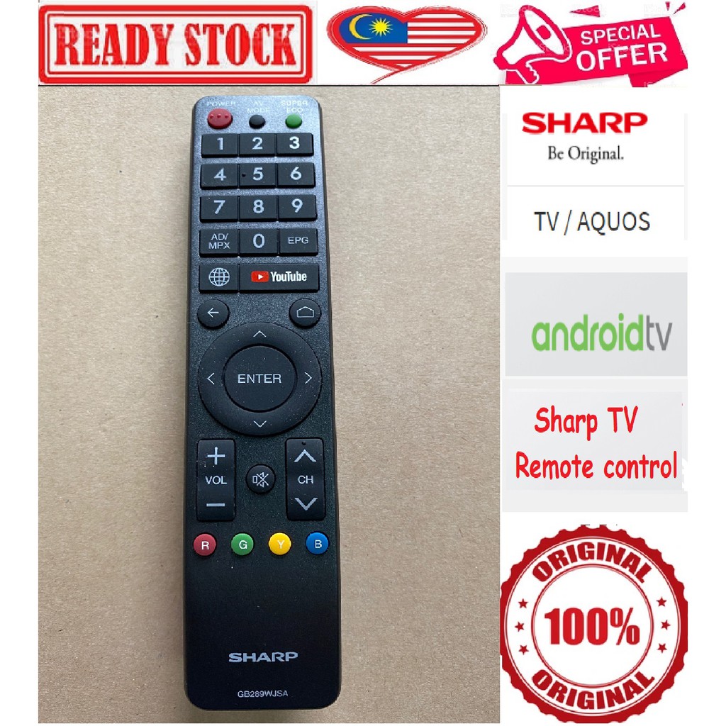 Sharp smart tv remote control GB289WJSA YouTube original Shopee Malaysia