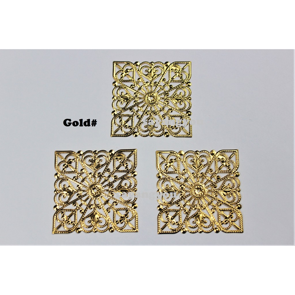 50Pcs 4x4cm Quality Wedding Craft DIY Square Chrome Metal Embellishment