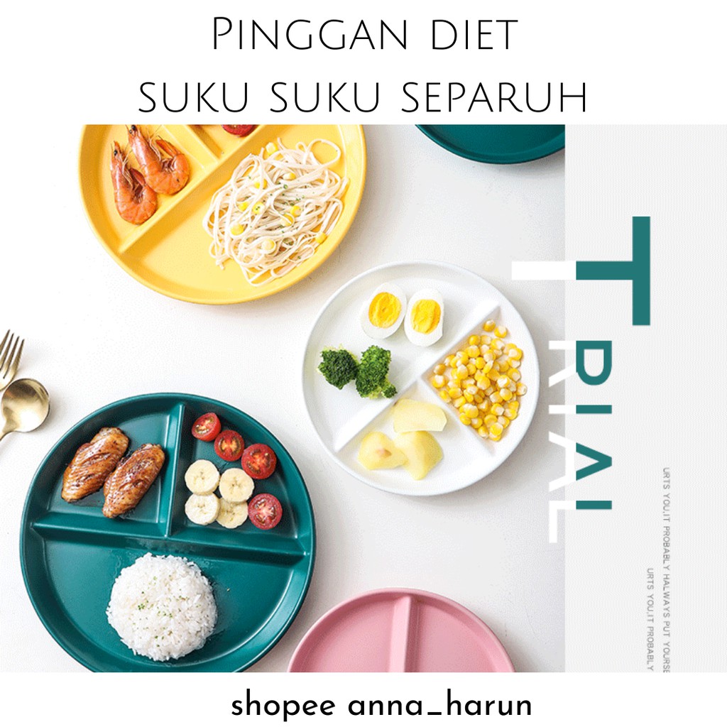 Free Shipping Porcelain Pinggan Diet Suku Suku Separuh Dewasa Portion Plate Healthy Nordic Color Shopee Malaysia