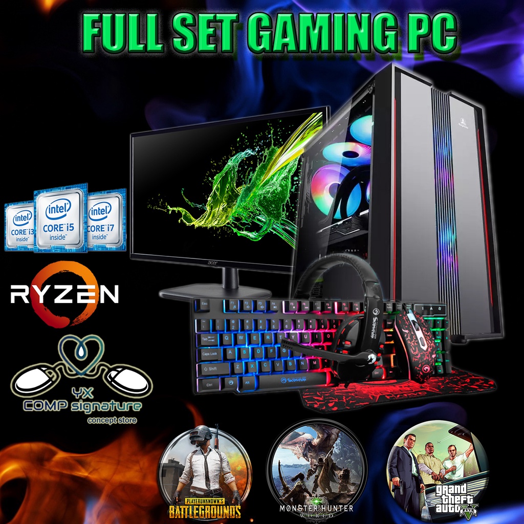 FULL SET GAMING PC DESKTOP INTEL I3 I5 AMD ATHLON RYZEN5 RX570 GT1030