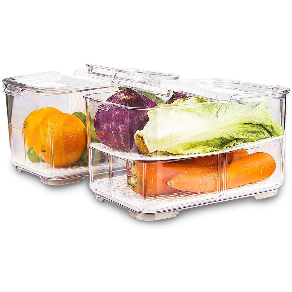 Food Storage Containers Fridge Produce Saver 2 Piece Set Stackable
