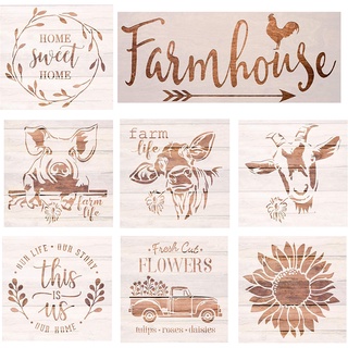 12 Pieces Farmhouse Stencils for Painting on Wood Reusable Large Farm Chicken Horse Cow Sheep Stencils Style for Signs Wall Floors Crafts Drawing Decor 
